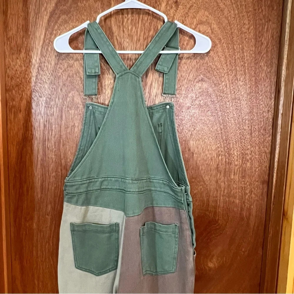 Blue Blush Olive No Time Wasted Patchwork Overalls Sz-S - Picture 7 of 12